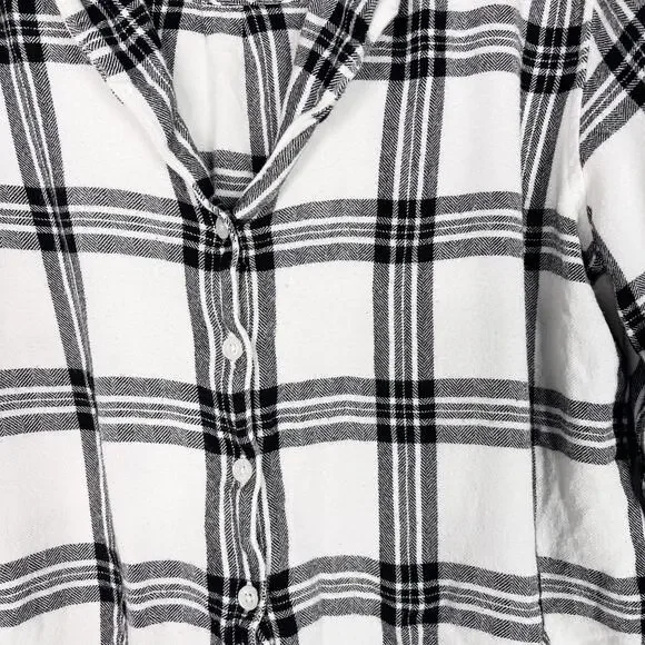 Rails Small White Black Long Sleeve Short Set Onyx Plaid Top Button Down Flannel - Picture 5 of 8